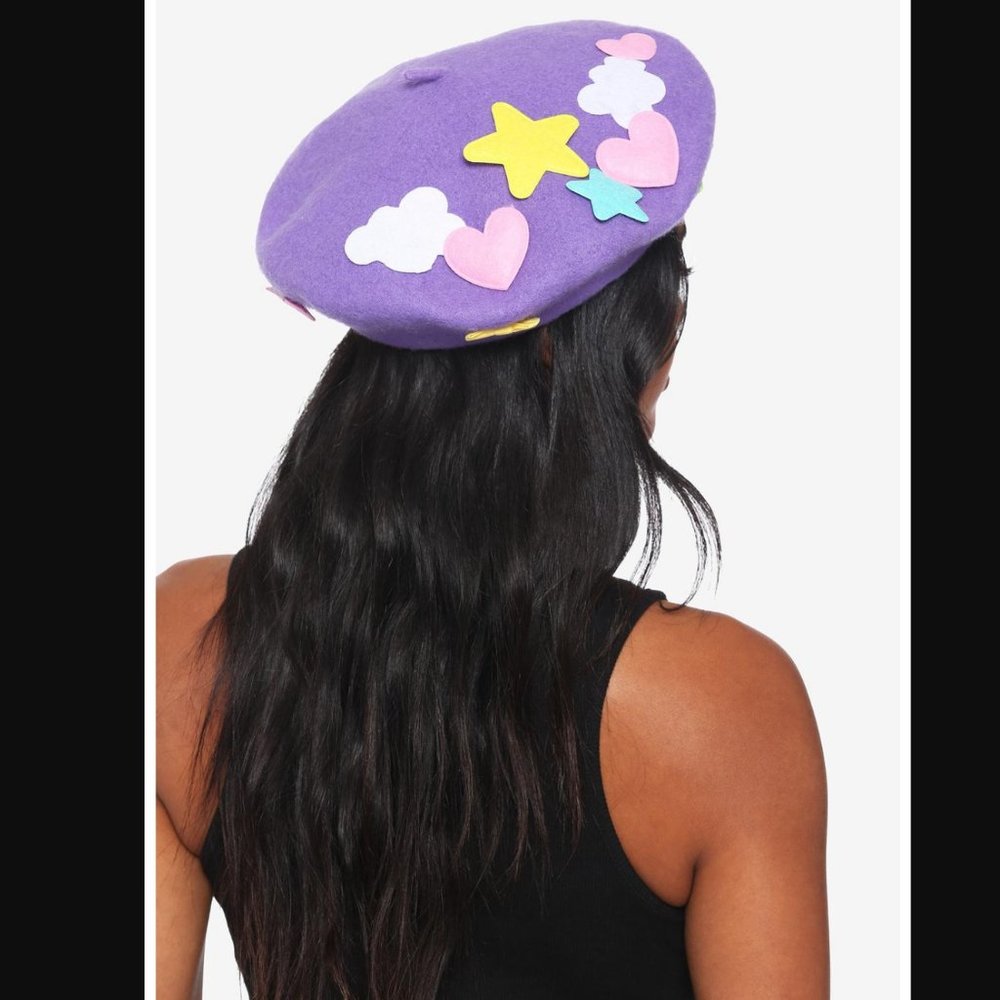 NWT Purple Kawaii Clouds Bows & Stars Beret